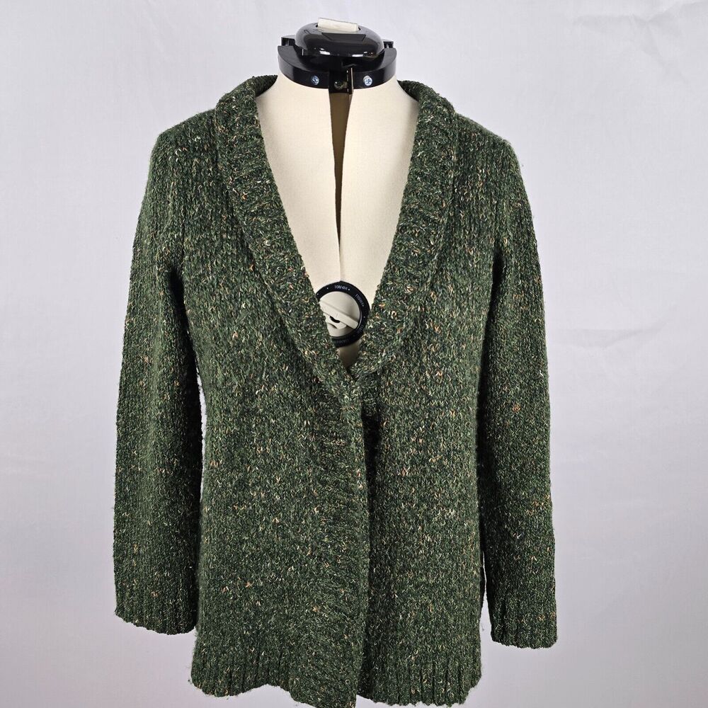 Charter Club Cardigan Women's 0X Green Button Closure V-Neck Lay Flat Collar